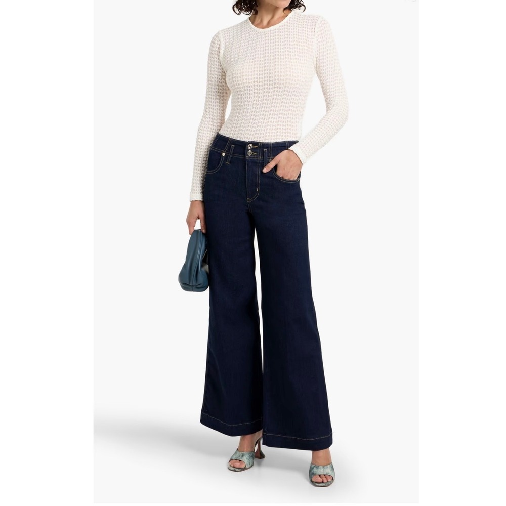 FRAME $348 The Seamed High-Rise Wide-Leg Jeans Dark Denim 26